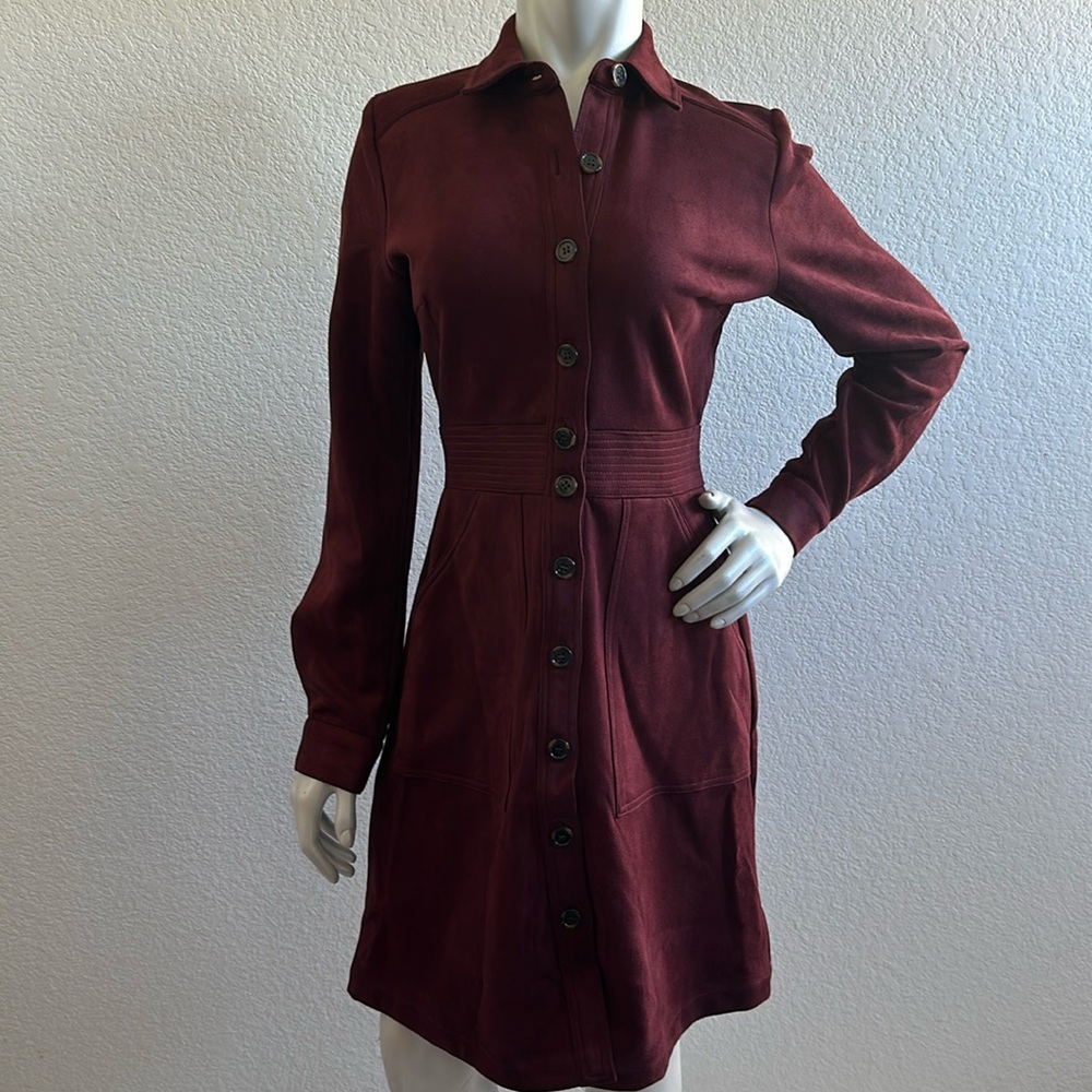 NWT A Loves A Faux Suede Button Front Long Sleeve Mini Shirt Dress